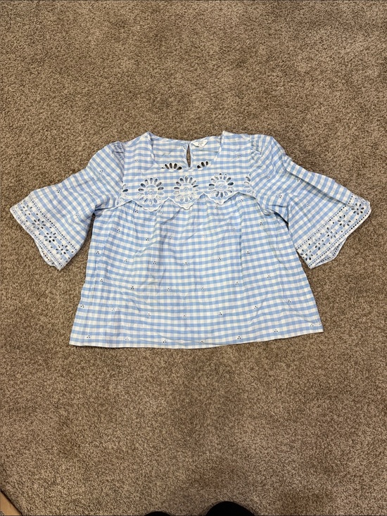 crown & ivy Tops - crown & ivy Light Blue Gingham Eyelet Blouse